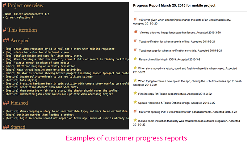 Examples of customer progress reports