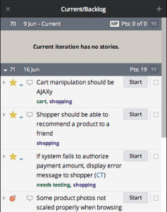 Manually planning the current iteration in Pivotal Tracker