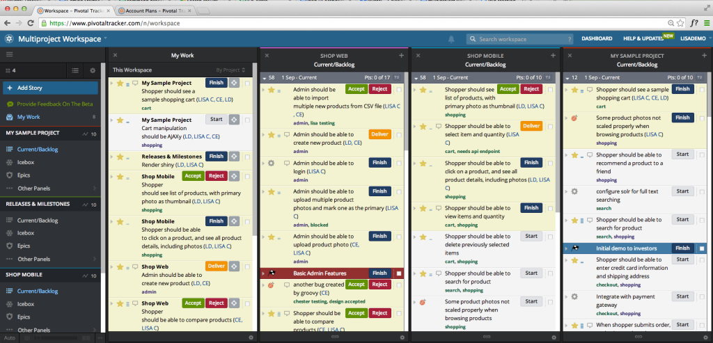 Multiproject Workspaces in Pivotal Tracker