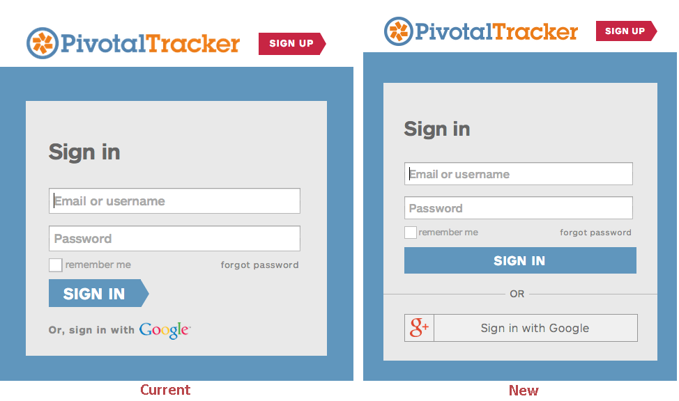 New Pivotal Tracker sign in with Google