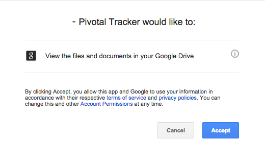 Allowing Pivotal Tracker permission to access your Google files