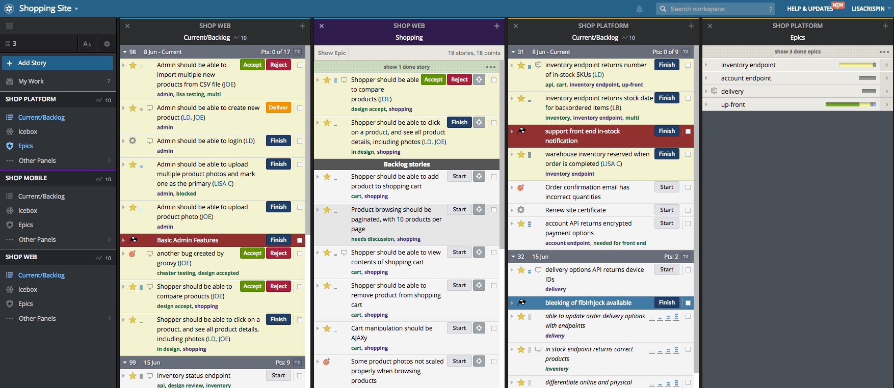 Using Workspaces in Pivotal Tracker