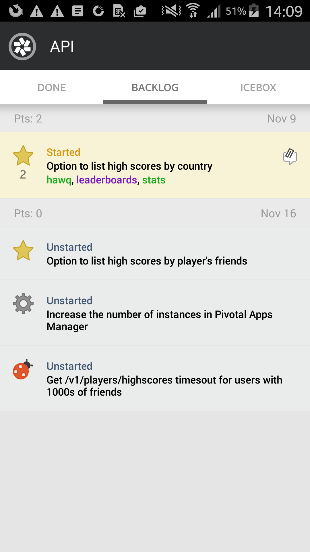 The Backlog in the Pivotal Tracker Android app