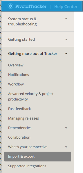 The new Pivotal Tracker Help menu