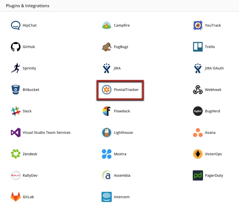 Selecting Pivotal Tracker as an integration