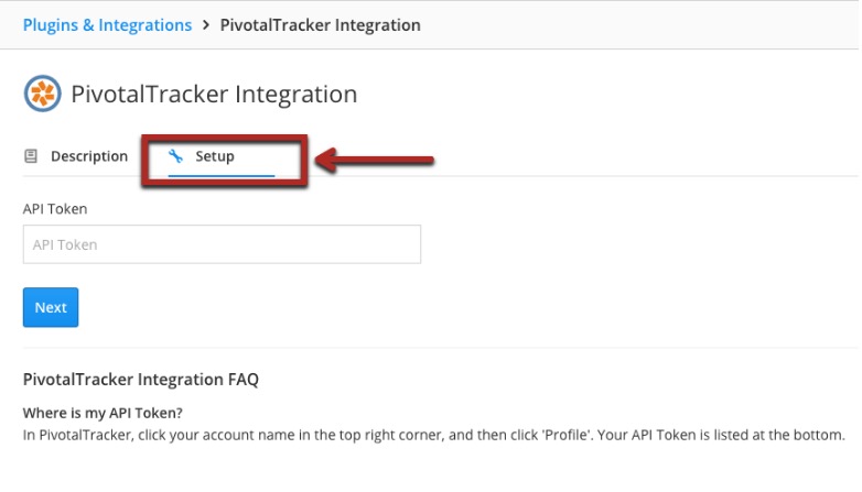 Clicking Setup to finish the Pivotal Tracker integration