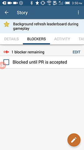 Using Blockers on the Pivotal Tracker Android app.