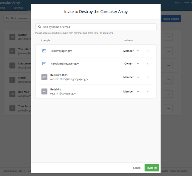 Image showing the new Project Members page in Pivotal Tracker.