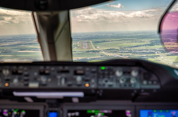 View from the cockpit of a plane landing.