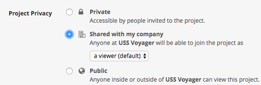 Screenshot showing privacy level settings in Pivotal Tracker.