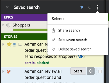Saving a search in Pivotal Tracker.