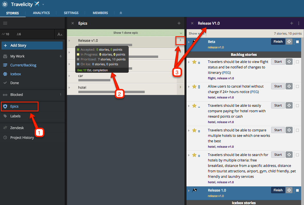 Using labels and epics in Pivotal Tracker