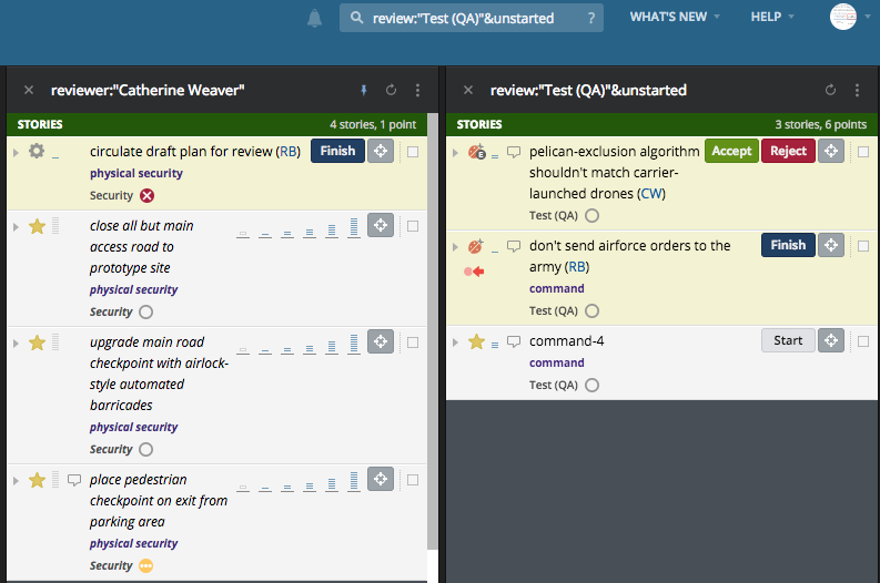 Searching on Reviews in Pivotal Tracker