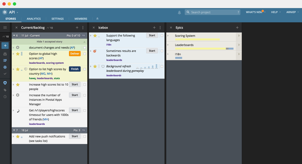 Pivotal Tracker automatic velocity and iterations for agile software teams