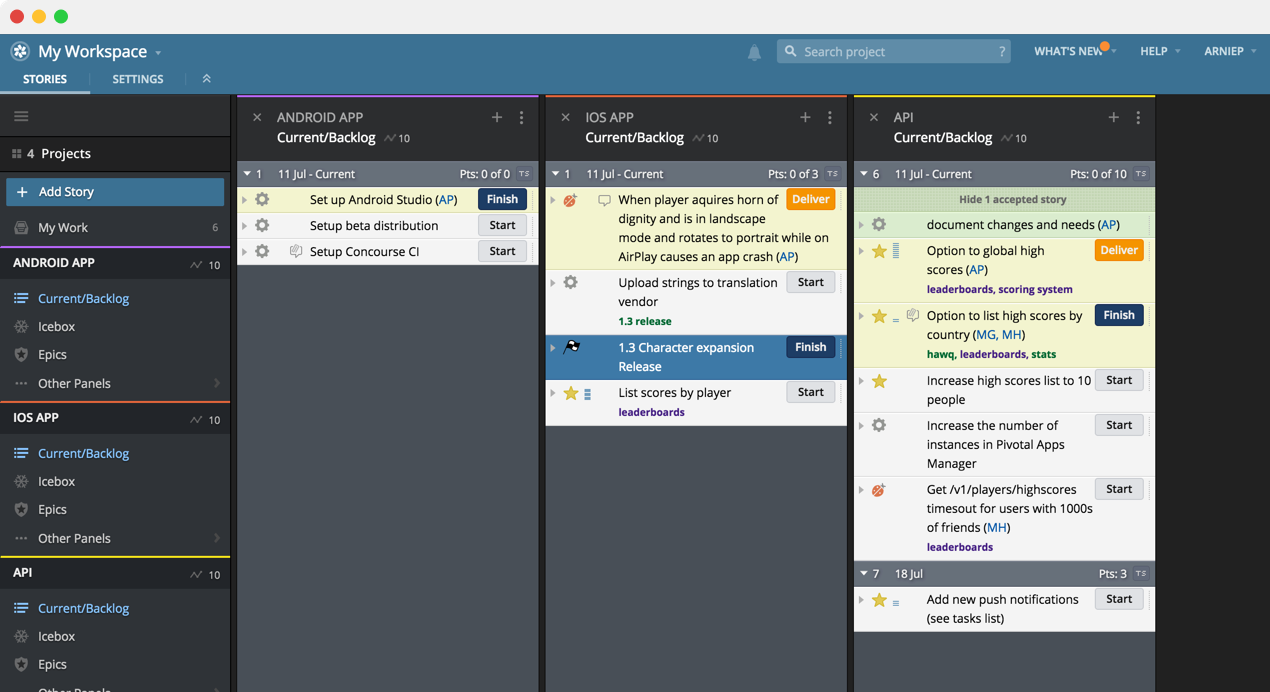 Pivotal Tracker Workspaces for agile software teams