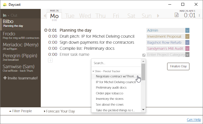 Clock in and out of tasks as you work through your day, letting Daycast keep track of your time for you.