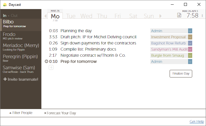 Plan your day, track your time, update your team—own your day with Daycast.
