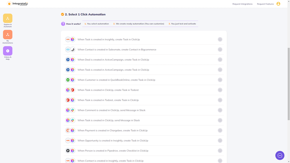 Integrately screenshot - One click automations